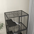 Load image into Gallery viewer, Ferret Cage Rolling Small Animal Cage 4 Levels Pet Cage 136cm Height for Chinchillas, Squirrels with 3 Doors, Storage Shelf, Tray, Bowl, Water Bottle, Ramps - Charcoal Grey