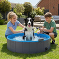 Load image into Gallery viewer, Foldable Dog Pool for Puppies and Ducks, Thickened PVC Dog Paddling Pool Bath Tub Hard Board, Anti-Slip Bottom and Hose Adapter for Easy Drainage, 120 x 30cm, Dark Grey and Blue
