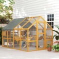 Load image into Gallery viewer, Catio Outdoor Cat Enclosure, Large Wooden Cat House for Multiple Kittens with Waterproof Cover, Walk in Kitty Cage with 2 Condos, 6 Platforms, Bridge, Doors, 74"H, Yellow