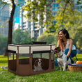Load image into Gallery viewer, Dog Pen, Pet Playpen, Portable Foldable Dog Cat Playpen Soft Pet Cage with Storage Bag for Puppies, Rabbits, Kittens, Guinea Pigs, 84 x 64 x 53cm - Brown
