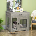Load image into Gallery viewer, PawHut Dog Crate Furniture with Soft Water-Resistant Cushion, Dog Kennel End Table with Drawer, Puppy Crate for Small Dogs Indoor with 2 Doors, Gray