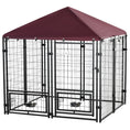 Load image into Gallery viewer, Outdoor Dog Kennel with Rotating Bowl Holders, Dog Run with Water and UV-Resistant Cover for Medium & Small Dogs, Red