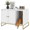 Load image into Gallery viewer, Cat Litter Box Enclosure, Hidden Litter Box Furniture with Litter Mat, Tall Legs, Cat House Washroom, Side Table, 31.5" x 20" x 22", White