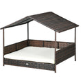 Load image into Gallery viewer, PawHut Outdoor Wicker Dog House with Canopy, Rattan Dog Bed with Soft Cushion Removable Cover for Medium and Large Dogs, Cream White