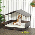 Load image into Gallery viewer, PawHut Outdoor Wicker Dog House with Canopy, Rattan Dog Bed with Soft Cushion Removable Cover for Medium and Large Dogs, Cream White