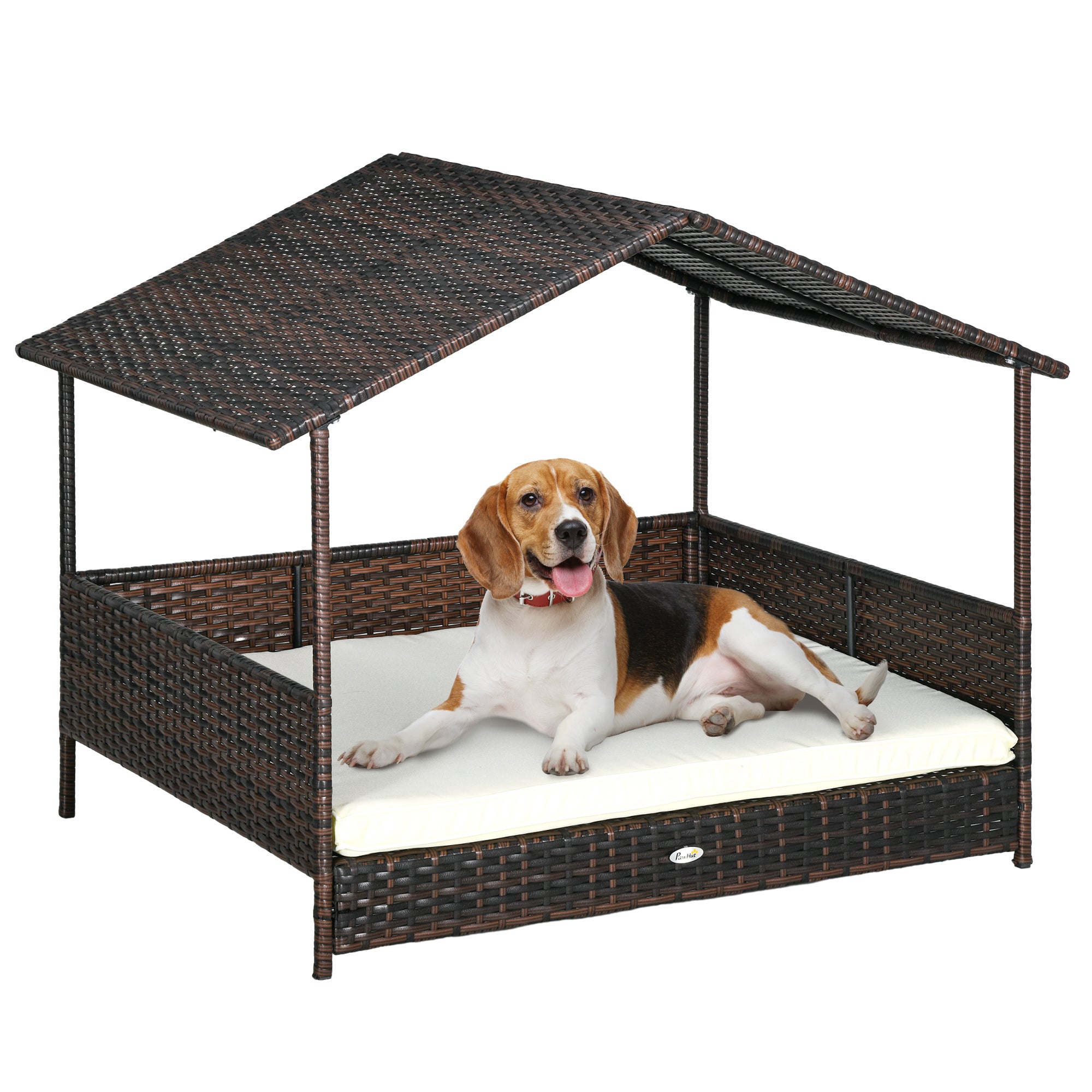 Pawhut Dog House Outdoor with Roof and Soft Cushion for Medium and