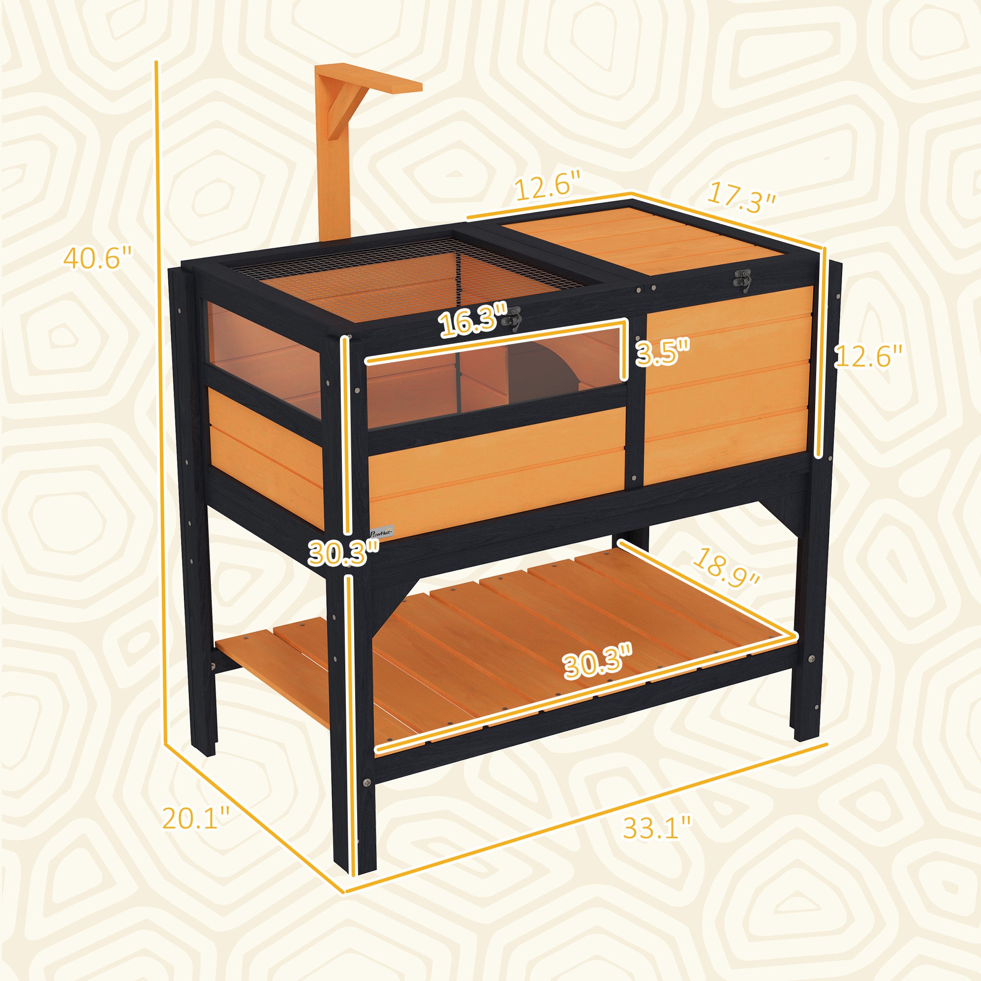 PawHut Tortoise Habitat with Shelf Storage, Tortoise Enclosure with Weather Protection, Tortoise Gift Accessory, Reptile Enclosure with Tray, Light Support Frame, Yellow