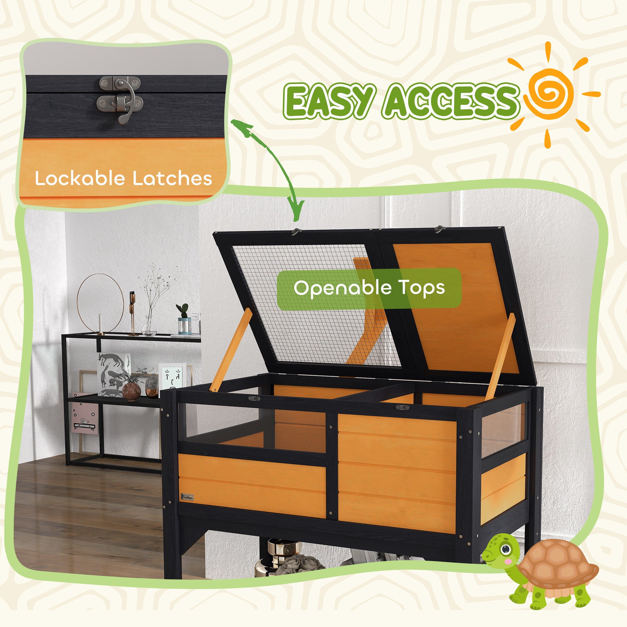 PawHut Tortoise Habitat with Shelf Storage, Tortoise Enclosure with Weather Protection, Tortoise Gift Accessory, Reptile Enclosure with Tray, Light Support Frame, Yellow