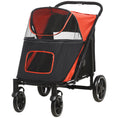 Load image into Gallery viewer, PawHut Dog Stroller for Large Medium Small Dogs up to 66 Lbs. 23.5" in Body Length, One-Click Foldable Pet Cat Stroller with Storage, Shock Absorption Wheels, Mesh Window, Safety Leash, Red