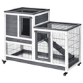 Gallery viewerに画像を読み込む, Rabbit Hutch Indoor Bunny Cage Guinea Pig House on Wheels with Run, Pull Out Trays, Grey and White