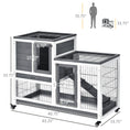 Gallery viewerに画像を読み込む, Rabbit Hutch Indoor Bunny Cage Guinea Pig House on Wheels with Run, Pull Out Trays, Grey and White
