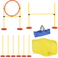 Load image into Gallery viewer, 4PCs Portable Pet Agility Training Obstacle Set for Dogs w/ Adjustable Weave Pole, Jumping Ring, Adjustable High Jump, Tunnel and Carrying Bag