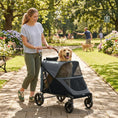 Load image into Gallery viewer, Dog Stroller for Large Dogs, One-Click Folding 4 Wheel Large Pet Stroller Wagon for Multiple Pets, All Terrain Spring Suspension w/ 8-Position Adjustable Handle, Mesh Window, Up to 88 LBS, Gray