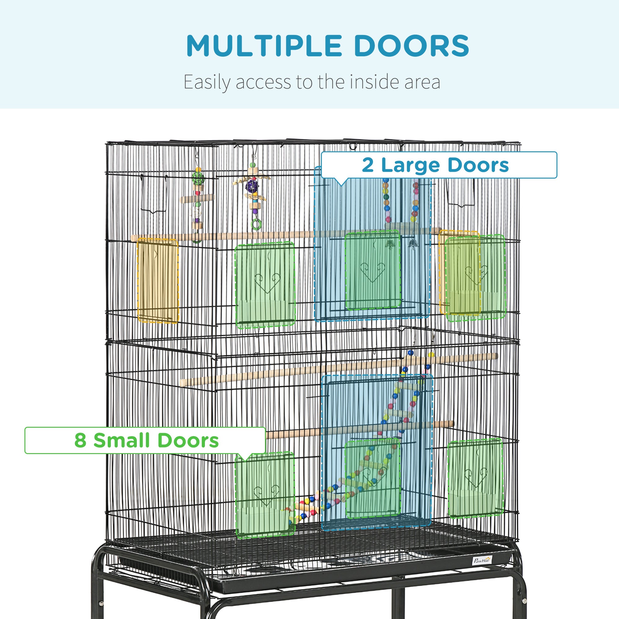 52" Bird Cage for Budgies Cockatiels Canaries Lovebirds Finches with Rolling Stand, Toys, Removable Tray, Storage Shelf, Black