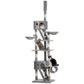 Load image into Gallery viewer, Floor to Ceiling Cat Tree, 94.5-102.5 inch Adjustable Height Cat Climbing Tower with Scratching Posts, Condos, Hammocks, Tubes, Ladders, Platforms, Dangling Balls for Indoor Kittens, Light Gray