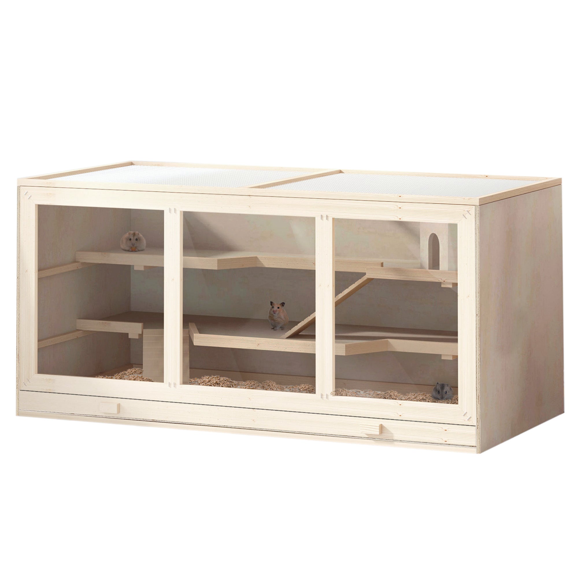 Curated visual reference: Visual Reference: Pawhut Wooden Hamster Cage Small Animals Hutch With Tray Openable