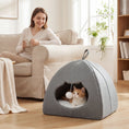 Load image into Gallery viewer, Cat Cave Bed for Indoor Kittens, Cat House with Removable Cushion and Teaser Ball, Kitty Igloo with Anti-Slip Base, 42 x 42 x 39 cm, Grey