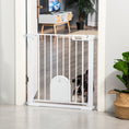 Load image into Gallery viewer, Dog Gate with Cat Flap Pet Safety Gate Barrier, Stair Pressure Fit, Auto Close, Double Locking, for Doorways, Hallways, 75-103 cm White