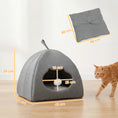 Load image into Gallery viewer, Cat Cave Bed for Indoor Kittens, Cat House with Removable Cushion and Teaser Ball, Kitty Igloo with Anti-Slip Base, 42 x 42 x 39 cm, Grey