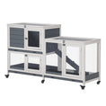 Load image into Gallery viewer, Wooden Rabbit Hutch Bunny Hutch Elevated Pet House Cage Small Animal Habitat with No Leak Tray Lockable Door Openable Top for Rabbits, Chickens, Ducks, Indoor 57.75" x 18" x 32.5" Gray