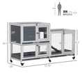 Load image into Gallery viewer, Wooden Rabbit Hutch Bunny Hutch Elevated Pet House Cage Small Animal Habitat with No Leak Tray Lockable Door Openable Top for Rabbits, Chickens, Ducks, Indoor 57.75" x 18" x 32.5" Gray