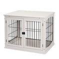 Load image into Gallery viewer, 32" Wooden Dog Crate Furniture Dog Cage, Modern Side Table Pet Kennel with Double Lockable Door, 32" L x 23" W x 26" H, White