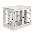 Load image into Gallery viewer, 32" Wooden Dog Crate Furniture Dog Cage, Modern Side Table Pet Kennel with Double Lockable Door, 32" L x 23" W x 26" H, White