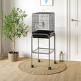 Load image into Gallery viewer, 45-inch Metal Indoor Bird Cage, Parrot Cage, Bird Aviary with Detachable Rolling Stand, Storage Basket, and Accessories - Black