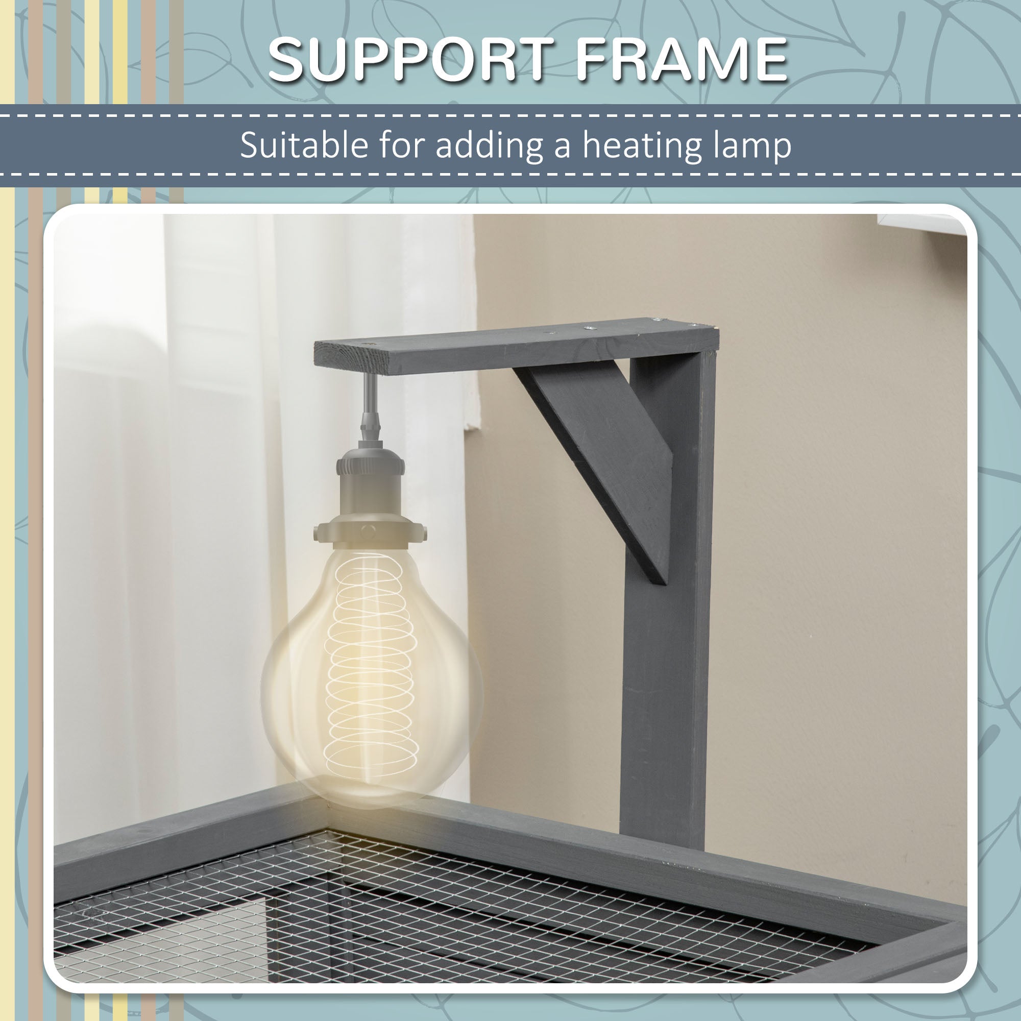 PawHut Tortoise Habitat with Shelf Storage, Tortoise Enclosure with Weather Protection, Tortoise Gift Accessory, Reptile Enclosure with Tray, Light Support Frame, Gray
