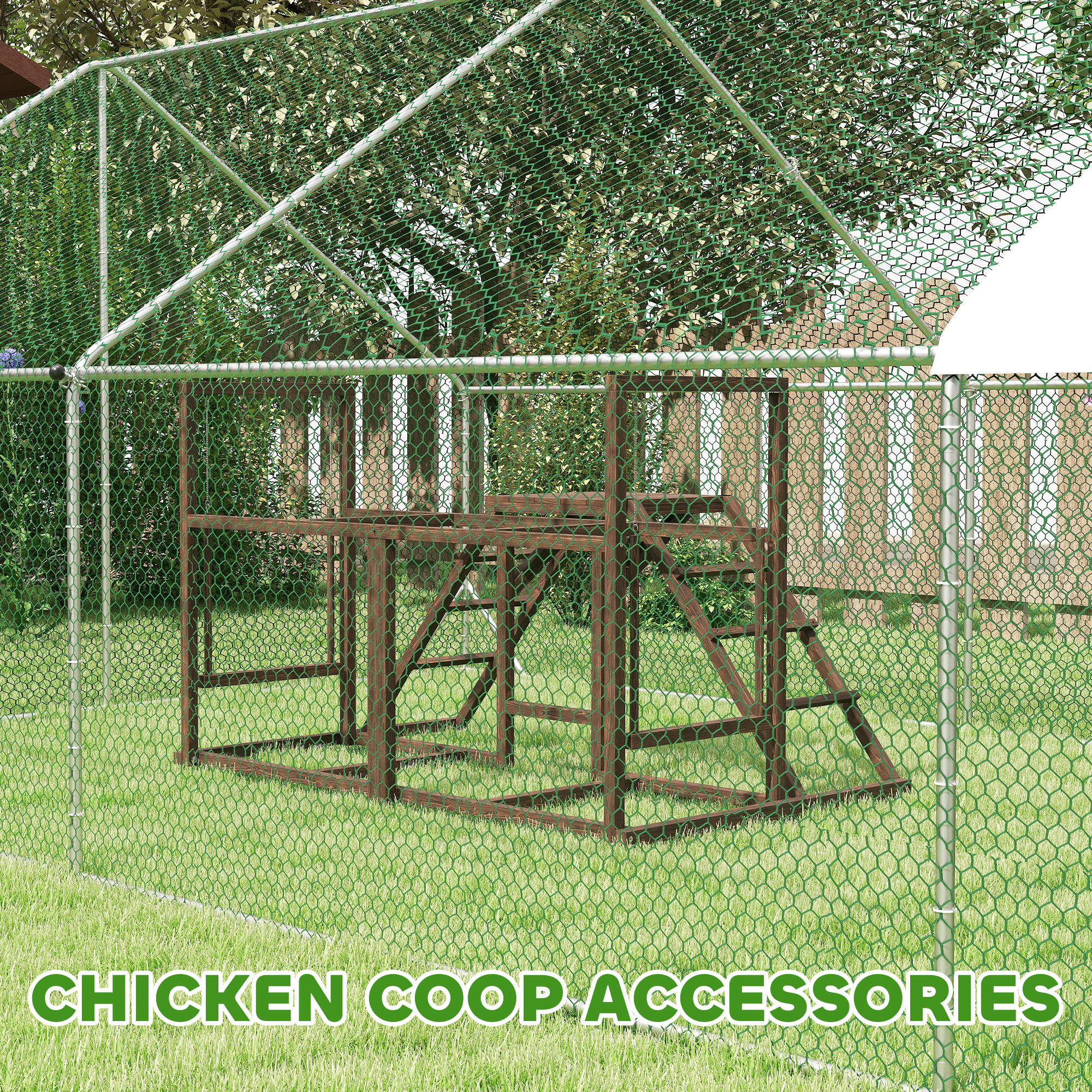 PawHut Chicken Activity Play Set, Chicken Coop Accessory with Multiple Chicken Perches, Swings, Ladders, Platform, Wooden Chicken Toys for 4-6 Chickens, Coffee