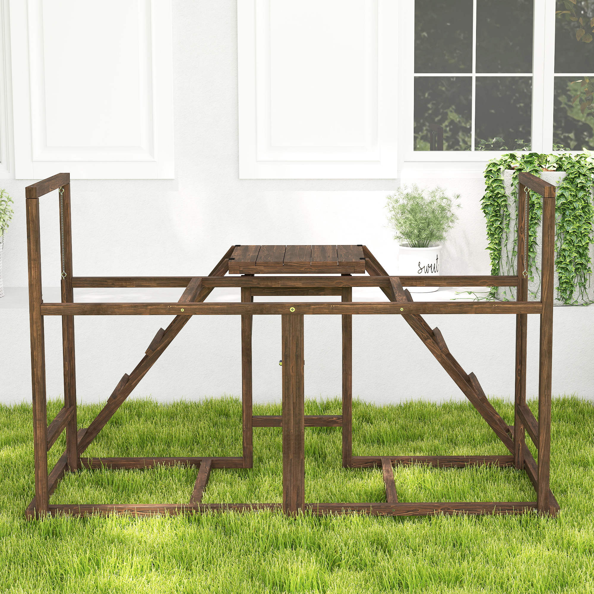 PawHut Chicken Activity Play Set, Chicken Coop Accessory with Multiple Chicken Perches, Swings, Ladders, Platform, Wooden Chicken Toys for 4-6 Chickens, Coffee