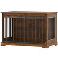 Charger l'image dans la visionneuse de la galerie, Dog Crate Furniture, 100 cm Wooden Dog Kennel Indoor Double Door with Sliding Barn Door, Decorative Pet Kennel End Side Table for Large Breeds, Tiger Wood Grain, Black