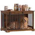 Charger l'image dans la visionneuse de la galerie, Dog Crate Furniture, 100 cm Wooden Dog Kennel Indoor Double Door with Sliding Barn Door, Decorative Pet Kennel End Side Table for Large Breeds, Tiger Wood Grain, Black