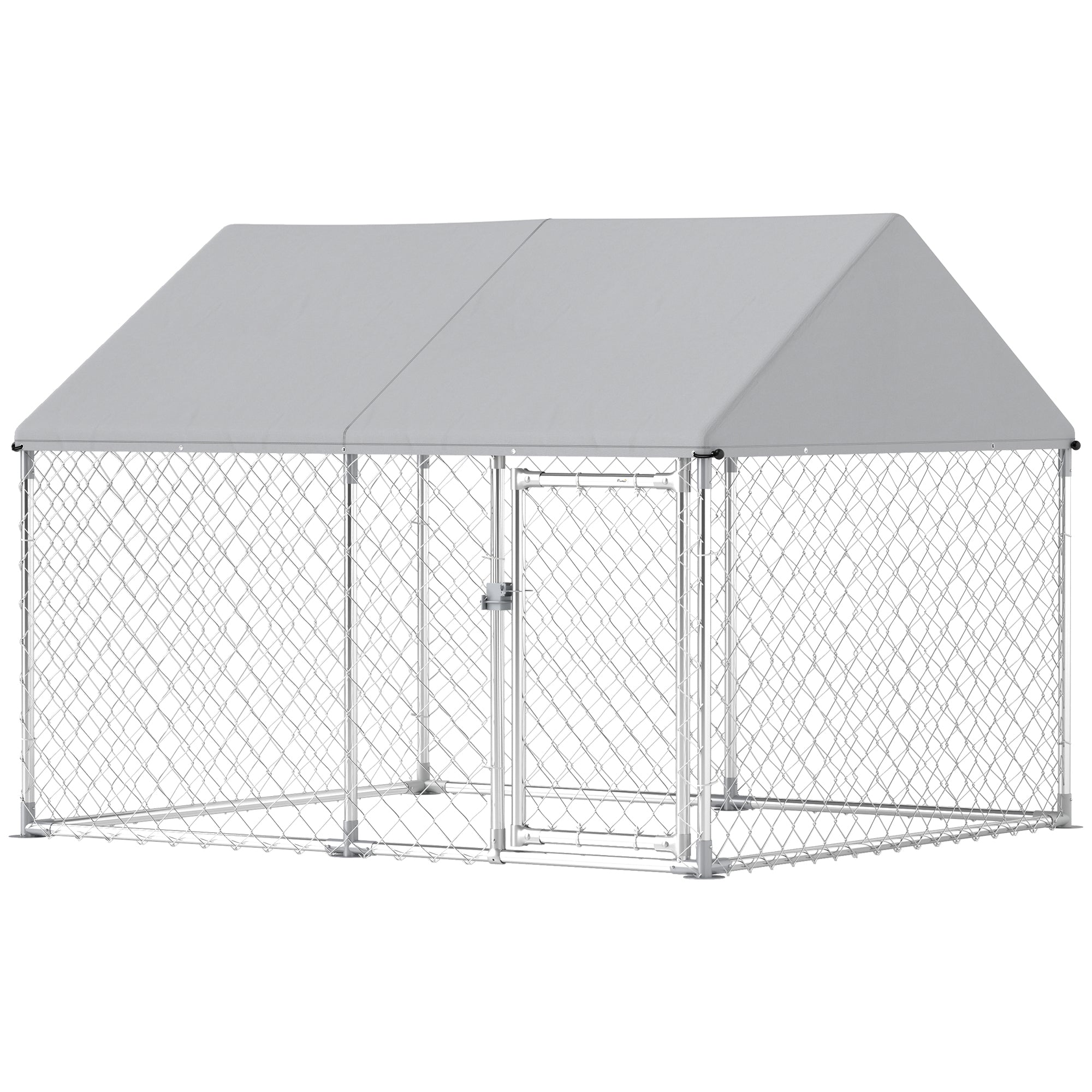 Pawhut Outdoor Dog Kennel with Roof, Heavy Duty Galvanized Steel