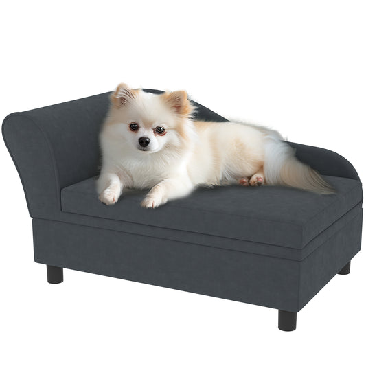 PawHut Luxury Fancy Dog Bed for Small Dogs with Hidden Storage, Small Dog Couch with Soft 2" Foam, Dog Sofa Bed, Cushy Dog Bed, Modern Pet Furniture for Puppies and Little Breeds, Dark Gray