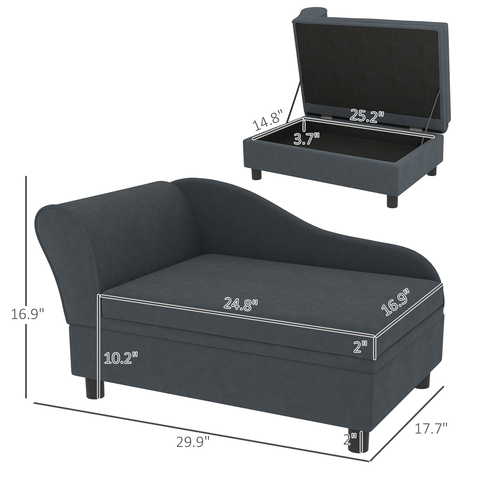 PawHut Luxury Fancy Dog Bed for Small Dogs with Hidden Storage, Small Dog Couch with Soft 2" Foam, Dog Sofa Bed, Cushy Dog Bed, Modern Pet Furniture for Puppies and Little Breeds, Dark Gray