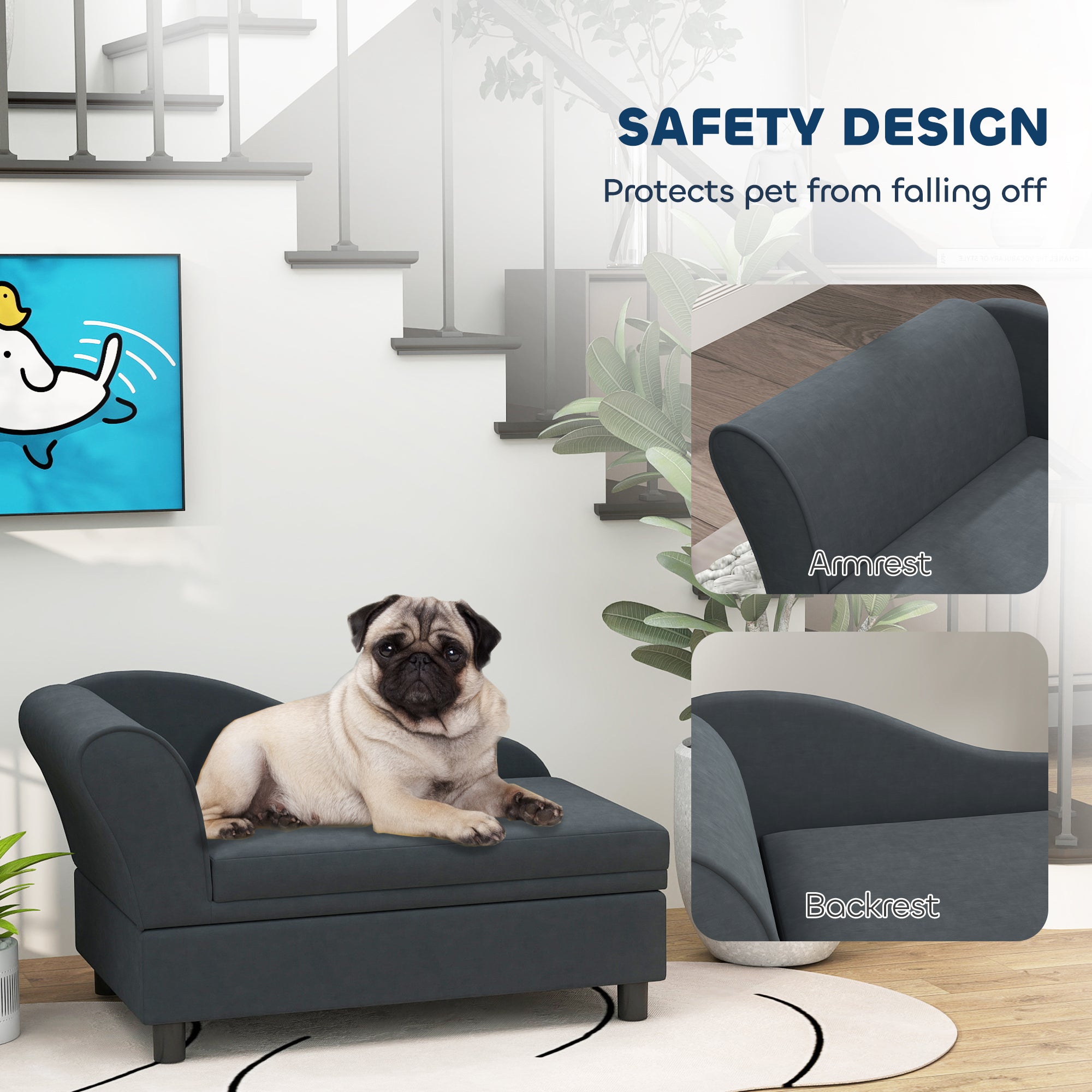 PawHut Luxury Fancy Dog Bed for Small Dogs with Hidden Storage, Small Dog Couch with Soft 2" Foam, Dog Sofa Bed, Cushy Dog Bed, Modern Pet Furniture for Puppies and Little Breeds, Dark Gray