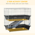 Load image into Gallery viewer, PawHut 2-Tier Guinea Pig Cage, Ferret Cage, Chinchilla Cage, Small Animal Cage Indoor with Dish and Bottle, 2 Doors, Deep Bottoms, Ramp, 28", Black