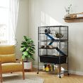 Load image into Gallery viewer, PawHut 59" 5-Level Small Animal Cage, Rolling Ferret Chinchilla Cage with Slide Out 6.3" Deep Tray, Non-Slip Cloth Covered Ramps, Hammock, for Rabbits, Pet Mink, Squirrel, Dark Gray