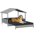 Load image into Gallery viewer, Rattan Dog House, Extendable Outdoor Wicker Dog Bed w/ Water-Resistant Roof, Removable Cushion, for Small and Medium Dogs - Charcoal Grey