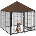 Load image into Gallery viewer, Large Dog Run, 4.6' x 4.6' x 5' Outdoor Dog Kennel with Canopy, Rotating Bowls, Door for Backyard & Garden, Coffee