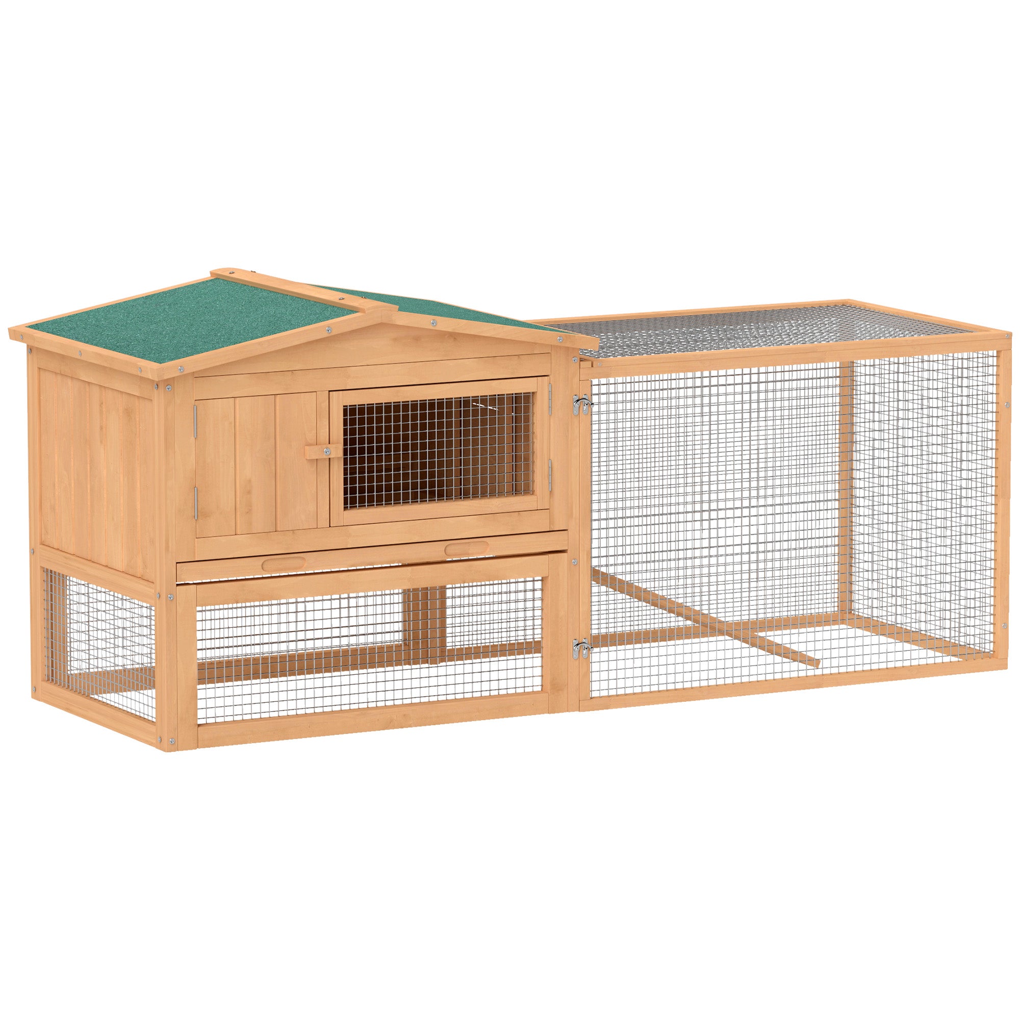 Pawhut 2-Story Rabbit Hutch with Slide-Out Tray Detachable Run