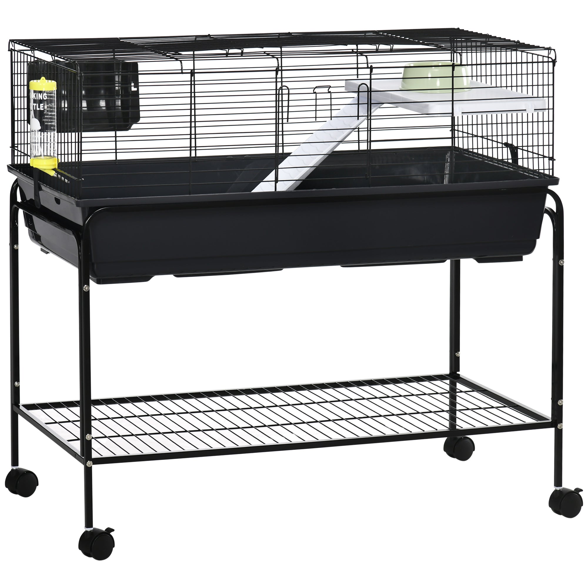 PawHut Two-Story Small Animal Cage with Stand, Shelf, Wheels for Guinea Pig, Hedgehog, Chinchilla, Ferret, image size:2000x2000