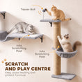 Load image into Gallery viewer, 3-In-1 Cat Wall Shelves, Wooden Cat Climbing Furniture with Condo, Bed, Hammock, Scratching Post and Spring Ball, Space-Saving Wall Mounted Kitty Shelves for Indoor Kittens, Gray