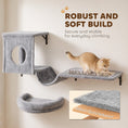 Load image into Gallery viewer, 3-In-1 Cat Wall Shelves, Wooden Cat Climbing Furniture with Condo, Bed, Hammock, Scratching Post and Spring Ball, Space-Saving Wall Mounted Kitty Shelves for Indoor Kittens, Gray