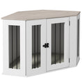 Gallery viewerに画像を読み込む, 41" Dog Crate Furniture, Corner Dog Crate End Table for Medium and Small Dogs, Indoor Dog Cage with Cushion, Door, Lock, White