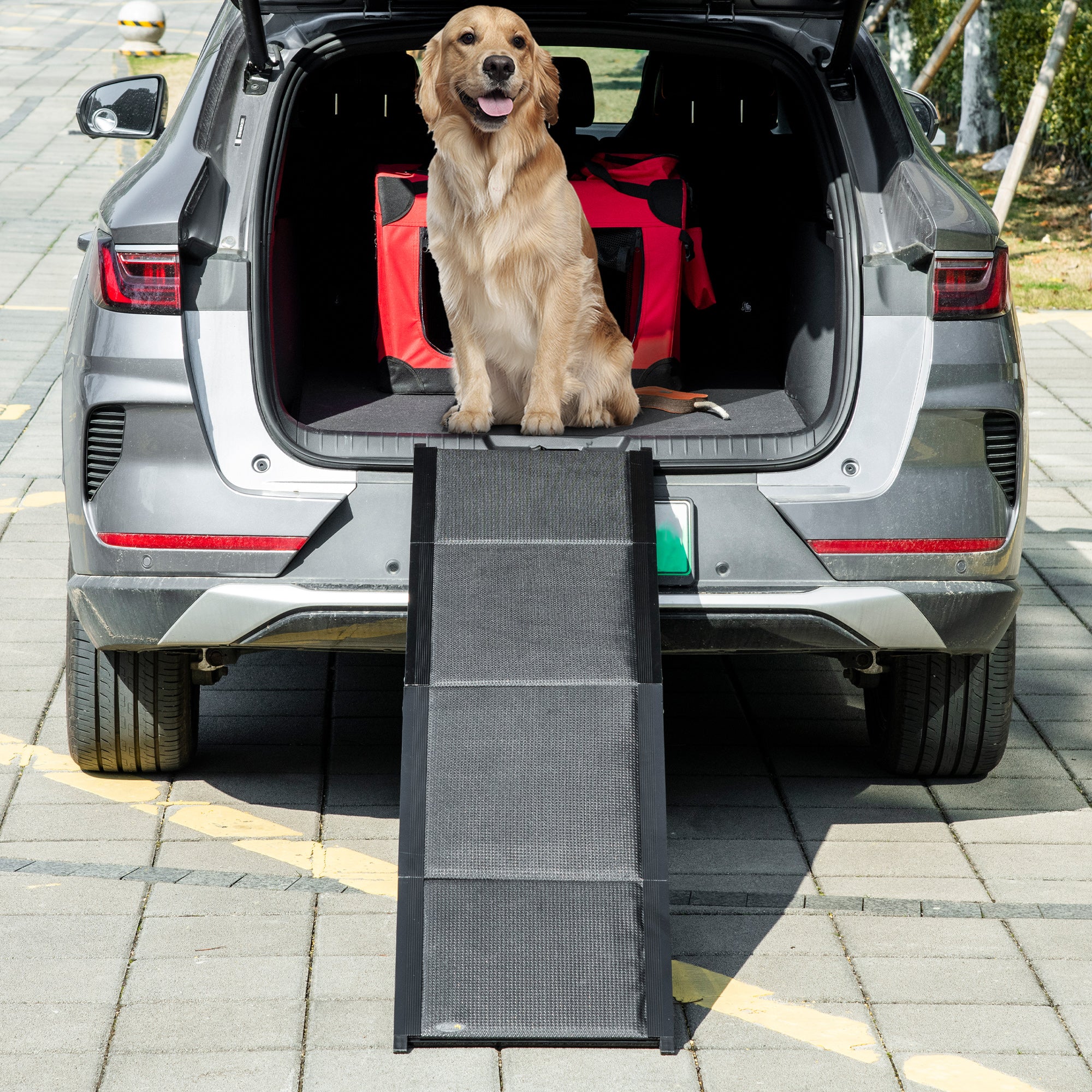 Folding Dog Ramp for Car for Extra Large Dogs, Portable Pet Ramp with Non-slip Surface, Aluminium Alloy Frame