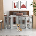 Load image into Gallery viewer, 30"H Foldable Dog Gate with Door, 4 Panels Freestanding Pet Gate Barriers Indoor with Support Feet, Puppy Fence for Dogs, Light Grey