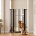 Load image into Gallery viewer, 53.1" Tall Pet Gate with Cat Door, 32"-42.5" Wide Adjustable Pressure Mounted Dog Gate for Doorways, Hallways, Stairs, Includes 2 Extensions, No Drilling, Black