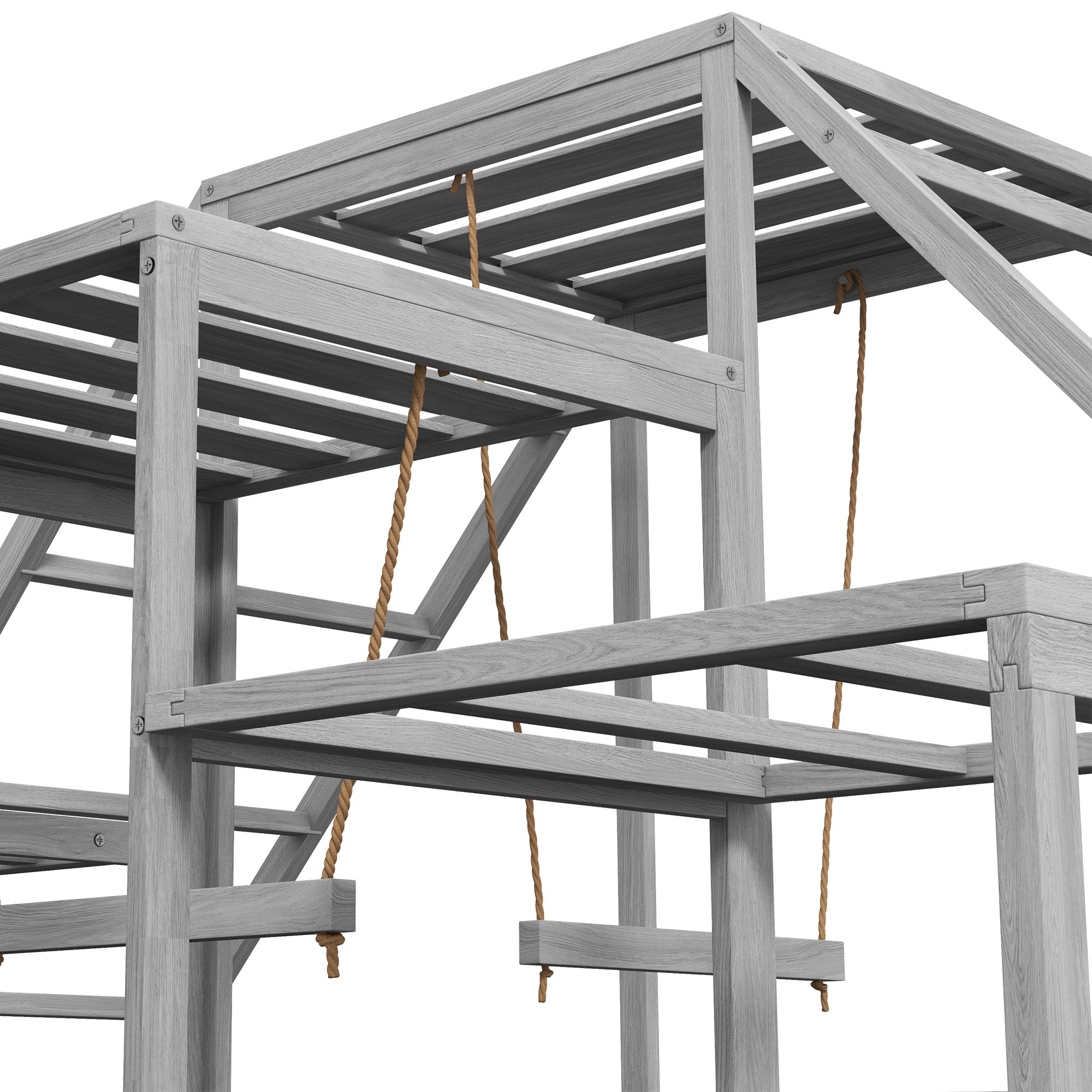 PawHut Chicken Perch for Coop with Swing Set, Chicken Toys, Chicken Coop Accessories for Poultry Run with Wood Stand, Ladder, Platforms, for 10-15 Chickens, Gray